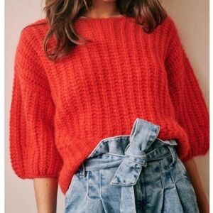 Sézane Red Mohair Knit Sweater